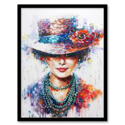 Artery8 Fashionable Lady in Hat Thick Paint Portrait Framed Art Print - Size: A4 - thumbnail 1