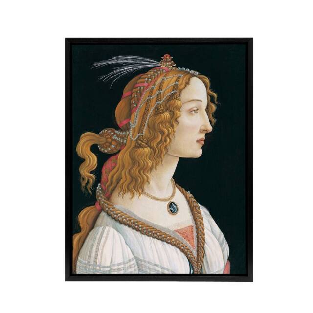 "Artery8 Idealized Portrait of a Lady Botticelli Vintage Framed Canvas Wall Art in Black - Size: W12"" x H16""" - image 1