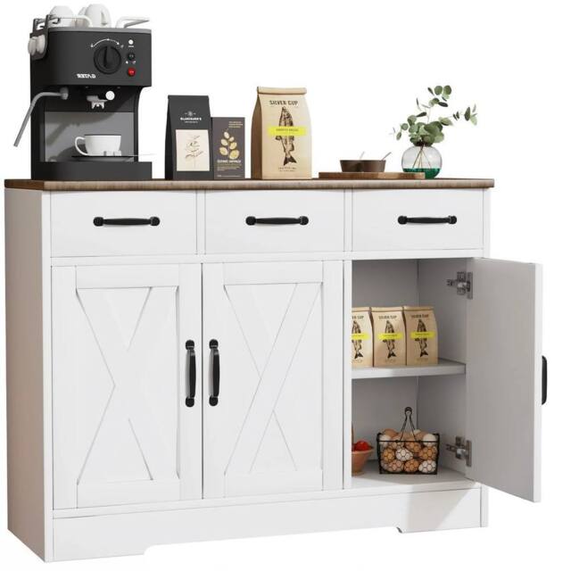 NESTLUNE Kitchen Cabinet with 3 Drawers & 3 Doors Wooden Storage in White - Size: 100 cm x 15 cm - image 1