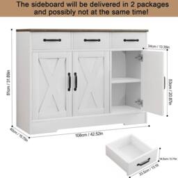 NESTLUNE Kitchen Cabinet with 3 Drawers & 3 Doors Wooden Storage in White - Size: 100 cm x 15 cm - thumbnail 2