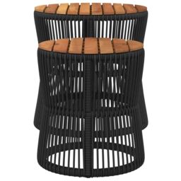 Berkfield Home Garden Side Tables 2 pcs with Wooden Top Black Poly Rattan - thumbnail 5
