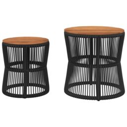 Berkfield Home Garden Side Tables 2 pcs with Wooden Top Black Poly Rattan - thumbnail 4