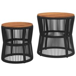 Berkfield Home Garden Side Tables 2 pcs with Wooden Top Black Poly Rattan - thumbnail 2