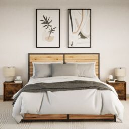 Berkfield Home Bedside Cabinets with LED Lights 2 pcs Smoked Oak Engineered Wood in Brown - thumbnail 4