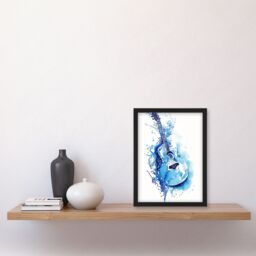 "Artery8 Abstract Music Guitar Blue Watercolour Splat Framed Wall Art - Size: W12"" x H16""" - thumbnail 4