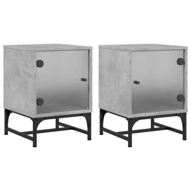 Berkfield Home Bedside Cabinets with Glass Doors 2 pcs Concrete Grey 35x37x50 cm - Size: 35 x 37 x 50 cm - image 1