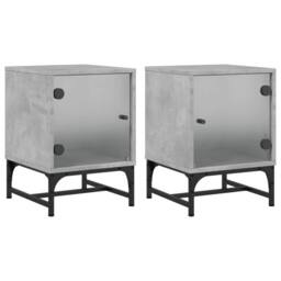 Berkfield Home Bedside Cabinets with Glass Doors 2 pcs Concrete Grey 35x37x50 cm - Size: 35 x 37 x 50 cm - thumbnail 1