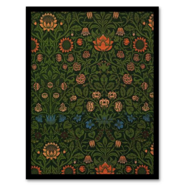 Artery8 Violet & Columbine Floral Pattern Morris Framed Wall Art Print in Green - Size: A4 - image 1