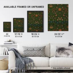 Artery8 Violet & Columbine Floral Pattern Morris Framed Wall Art Print in Green - Size: A4 - thumbnail 3