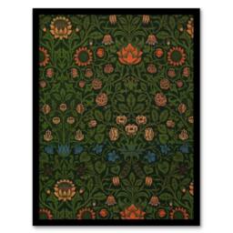 Artery8 Violet & Columbine Floral Pattern Morris Framed Wall Art Print in Green - Size: A4 - thumbnail 1