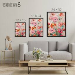 "Artery8 Poppy Flowers Floral Framed Canvas Wall Art Print in Pink - Size: W12"" x H16""" - thumbnail 4