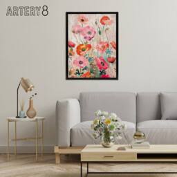 "Artery8 Poppy Flowers Floral Framed Canvas Wall Art Print in Pink - Size: W12"" x H16""" - thumbnail 3