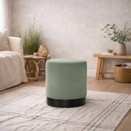 Wyld Haus Kalua Small Sage Green Velvet Stool Matt Black Base - thumbnail 1