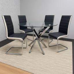 KOSY KOALA Round Glass Dining Table Set With 4 White & Black Chairs - thumbnail 2