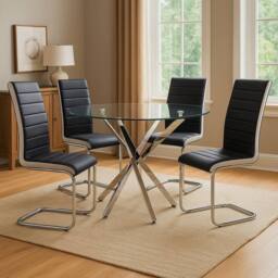 KOSY KOALA Round Glass Dining Table Set With 4 White & Black Chairs - thumbnail 3