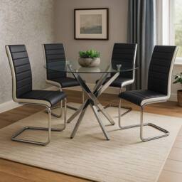 KOSY KOALA Round Glass Dining Table Set With 4 White & Black Chairs - thumbnail 1