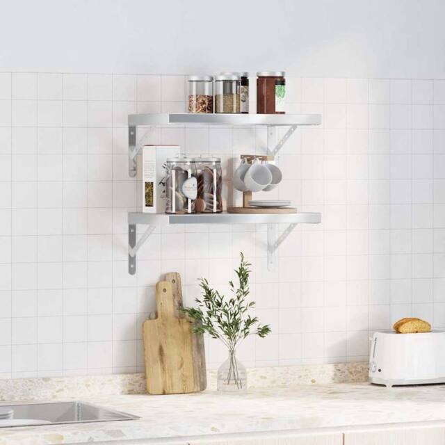 Berkfield Home Wall Shelves 2 pcs 50x30x3 cm Silver Stainless Steel - Size: 50 x 30 x 3 cm - image 1