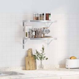 Berkfield Home Wall Shelves 2 pcs 50x30x3 cm Silver Stainless Steel - Size: 50 x 30 x 3 cm - thumbnail 1