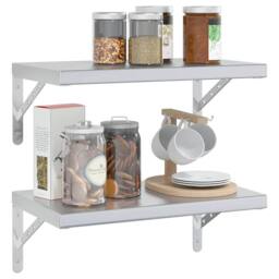 Berkfield Home Wall Shelves 2 pcs 50x30x3 cm Silver Stainless Steel - Size: 50 x 30 x 3 cm - thumbnail 4