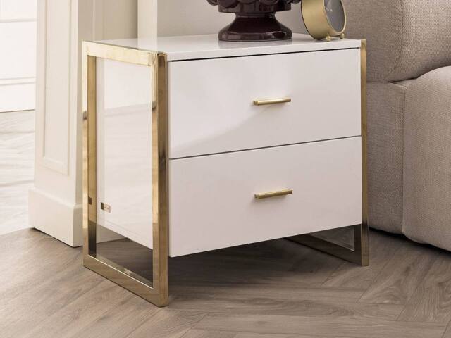 Vente-unique Set Of 2 Bedside Tables With 2 Drawers - MDF - Gloss White & Gold - image 1