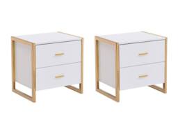 Vente-unique Set Of 2 Bedside Tables With 2 Drawers - MDF - Gloss White & Gold - thumbnail 2
