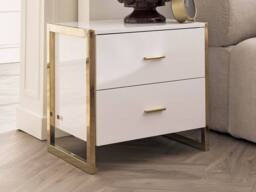 Vente-unique Set Of 2 Bedside Tables With 2 Drawers - MDF - Gloss White & Gold - thumbnail 1