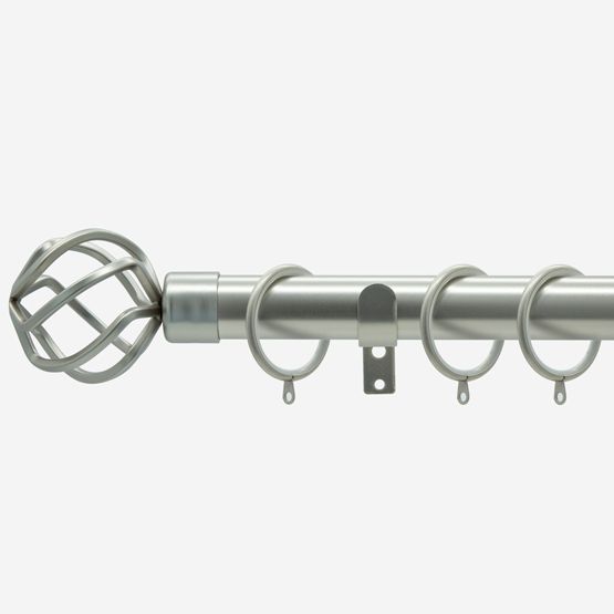 New Edge Blinds Brushed Steel 28mm Cage Fixed Length Metal Curtain Pole in Silver - Size: 250 cm - image 1