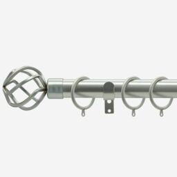 New Edge Blinds Brushed Steel 28mm Cage Fixed Length Metal Curtain Pole in Silver - Size: 250 cm - thumbnail 1