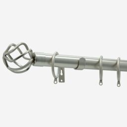 New Edge Blinds Brushed Steel 28mm Cage Fixed Length Metal Curtain Pole in Silver - Size: 250 cm - thumbnail 2