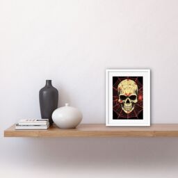 "Artery8 Wall Art Print Skull Spider Web Old School USA Tattoo Ink Body Rockabilly Americana 50s Artwork Framed 9X7 Inch in White - Size: W7"" x H9""" - thumbnail 2