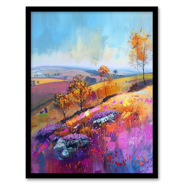 Artery8 Colourful Autumn Otley Chevin Yorkshire Landscape Framed Art Print - Size: A4 - image 1