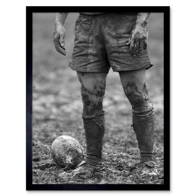 "Artery8 Ball Rugby Mud Bowl Black White Home Decor 12x16"" Framed Art Print in Grey - Size: W12"" x H16""" - image 1