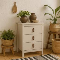 Wyld Haus Cashmere 3 Drawer Bedside Table Tall Raised Legs Switchable Handles in Cream - thumbnail 1