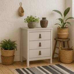 Wyld Haus Cashmere 3 Drawer Bedside Table Tall Raised Legs Switchable Handles in Cream - thumbnail 2