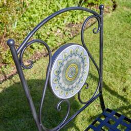 Home Source Bistro Table Set Blue Floral Mosaic Design 2 Chairs Outdoor Garden in Black - thumbnail 6