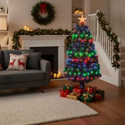 Shatchi 5Ft/150cm Multicolour 8 Modes Fibre Optic Christmas Tree LED Pre-Lit in Green - Size: 5ft