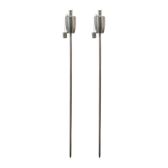 Harbour Housewares 2x Outdoor Flame Torches - Barrel Metal Garden Fire Torch Lighting in Silver - image 1