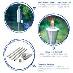 Harbour Housewares 2x Outdoor Flame Torches - Barrel Metal Garden Fire Torch Lighting in Silver - thumbnail 3