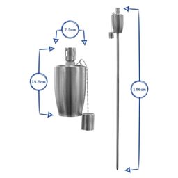 Harbour Housewares 2x Outdoor Flame Torches - Barrel Metal Garden Fire Torch Lighting in Silver - thumbnail 4