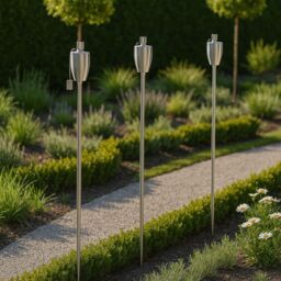 Harbour Housewares 2x Outdoor Flame Torches - Barrel Metal Garden Fire Torch Lighting in Silver - thumbnail 2