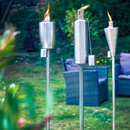 Harbour Housewares 2x Outdoor Flame Torches - Barrel Metal Garden Fire Torch Lighting in Silver - thumbnail 7