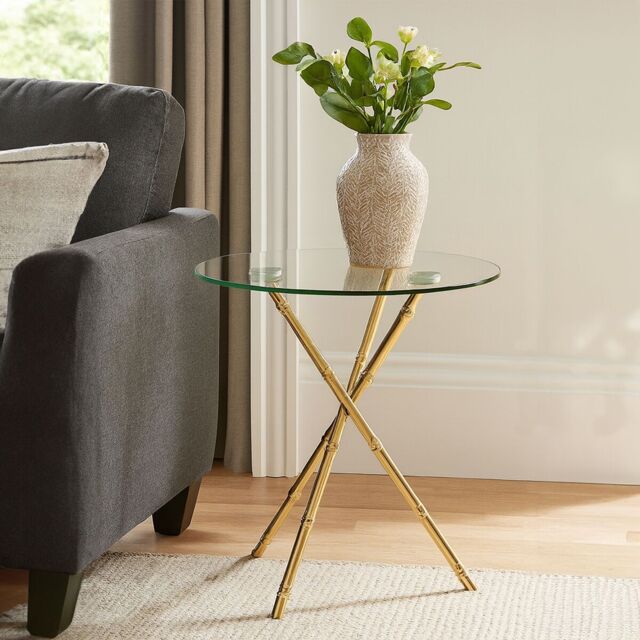 Orsina Versatile Knop Legs Side Table, Elegant Gold Finish Legs Of Bedside Table, Lightweight Small Lounge Table - image 1