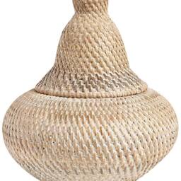 Wyld and Coco Rattan Basket 25cm with Lid - Natural Boho Storage - thumbnail 2
