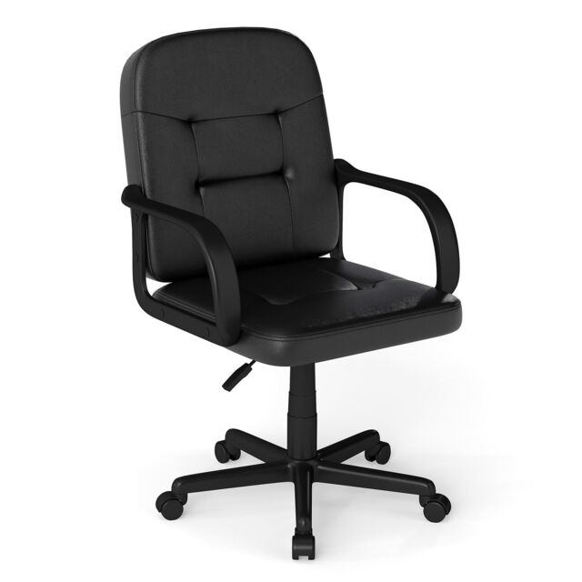 Costway Leather Office Chair PU Upholstered Swivel Chair w/Ergonomic Back in Black - image 1