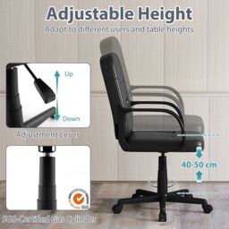 Costway Leather Office Chair PU Upholstered Swivel Chair w/Ergonomic Back in Black - thumbnail 3