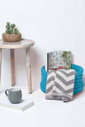 Homescapes Cotton Knitted Round Storage Basket, 37 x 21 cm in Teal - Size: Small - thumbnail 4