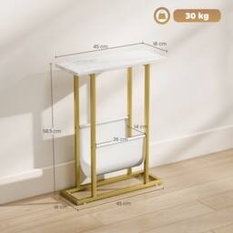 STILVORA Narrow Side Table with Fabric Shelf White - thumbnail 4
