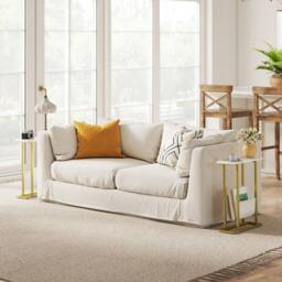 STILVORA Narrow Side Table with Fabric Shelf White - thumbnail 9