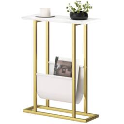STILVORA Narrow Side Table with Fabric Shelf White - thumbnail 5