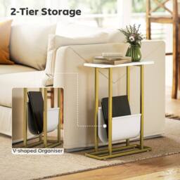 STILVORA Narrow Side Table with Fabric Shelf White - thumbnail 7
